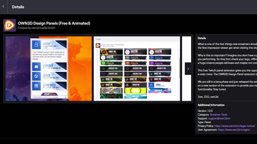 twitch panels own3d design panels twitch extension